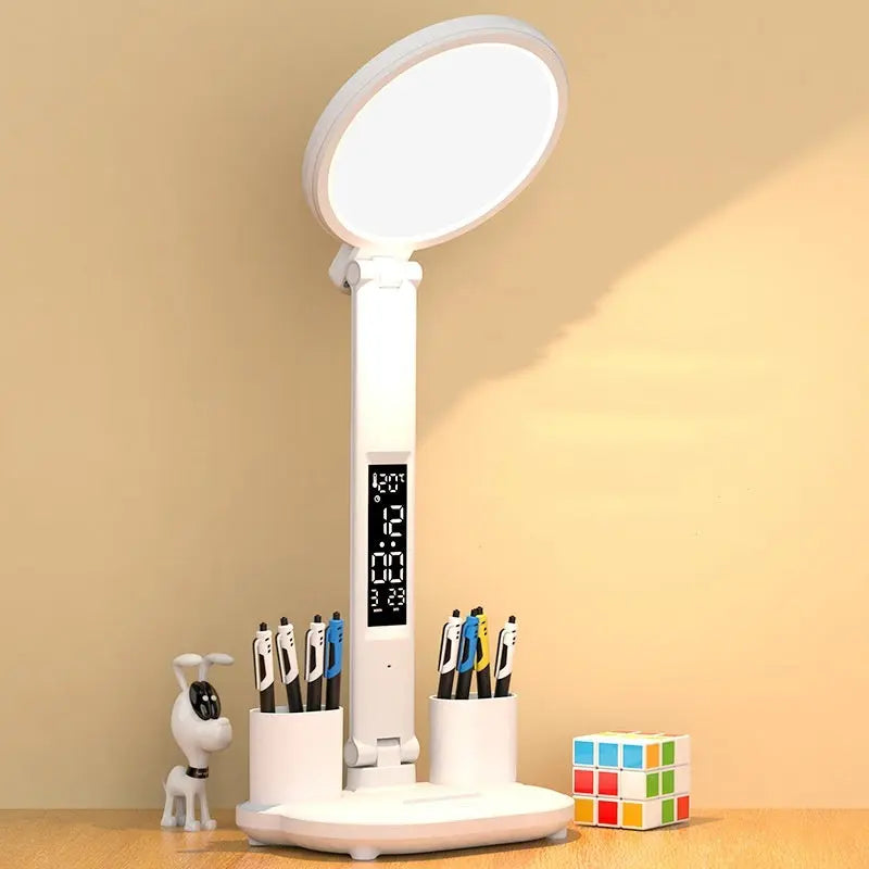 LED Clock Table Lamp USB Chargeable Dimmable Desk Lamp Plug-in LED Fan Light Foldable Eye Protection Reading Night Light Utilityhubb