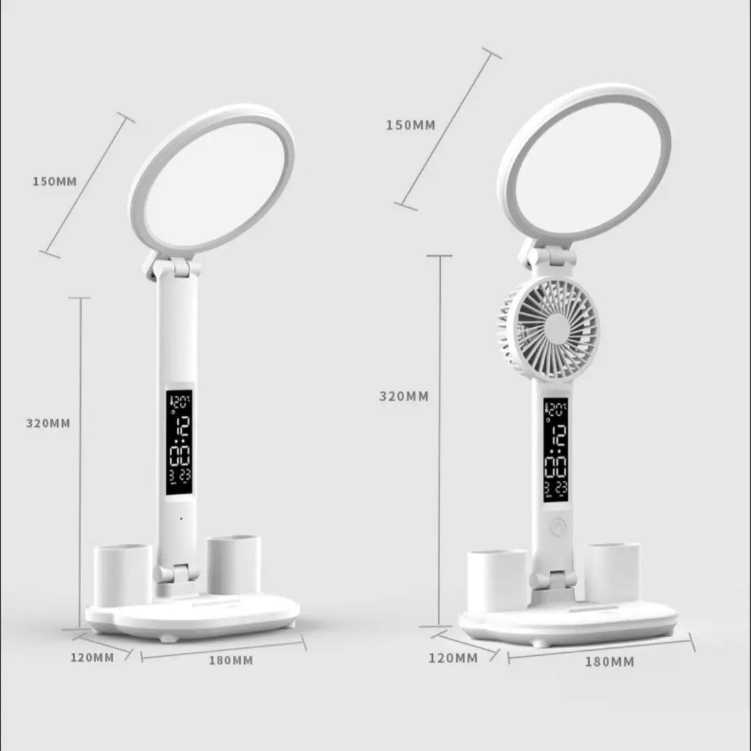 LED Clock Table Lamp USB Chargeable Dimmable Desk Lamp Plug-in LED Fan Light Foldable Eye Protection Reading Night Light Utilityhubb