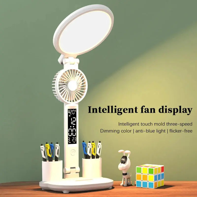 LED Clock Table Lamp USB Chargeable Dimmable Desk Lamp Plug-in LED Fan Light Foldable Eye Protection Reading Night Light Utilityhubb