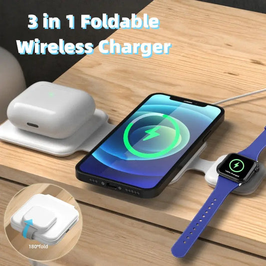 3 In 1 Magnetic Wireless Charger Charging Station Multi-device Folding Cell Phone Wireless Charger Gadgets Utilityhubb