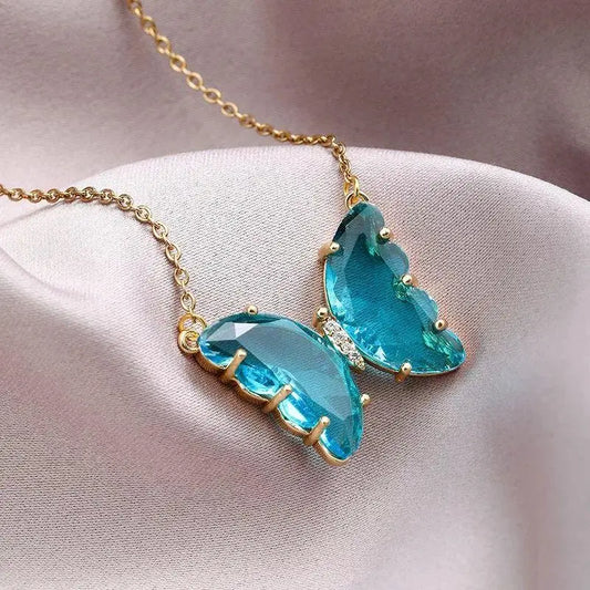 AVR Jewels pretty blue crystal butterfly pendant necklace for women and Girls - Utilityhubb