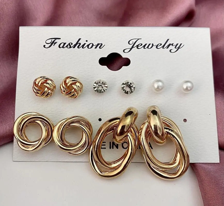 Gold plated earrings 6 Pair Gorgeous Hoop and Stud Earrings For Women and Girls - Utilityhubb