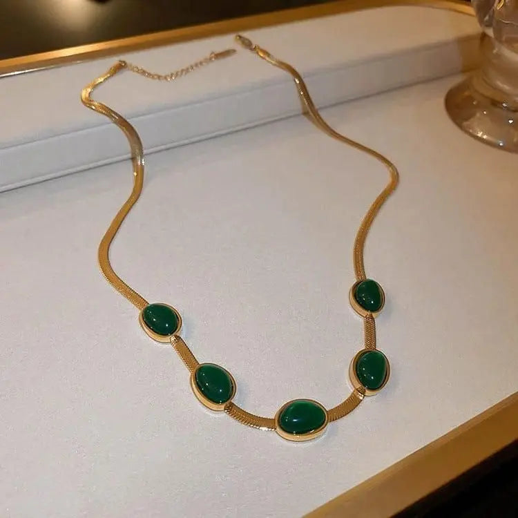 Oval Green Crystal Pendant Necklace Set With Bracelet Roposo Clout